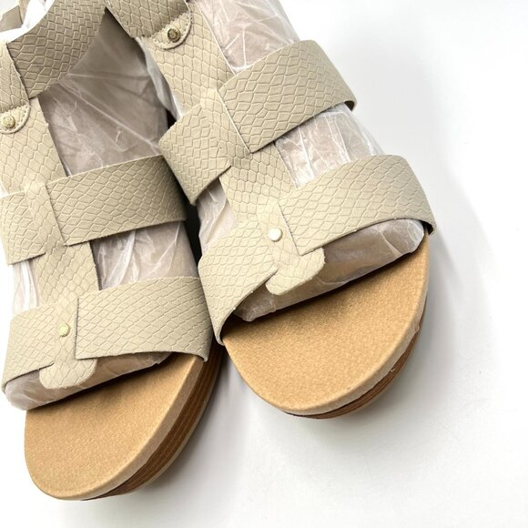 9.5W 9.5 WIDE WIDTH Dr Scholls Beige Oatmeal Snakeskin Wedges Sandals Shoes - Picture 5 of 15
